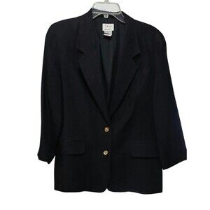Talbots Petites 100%  Irish Linen Black Blazer Size 10 Two Button Front
